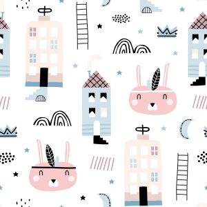 Papier Peint Maisons Et Coeurs Colorés – Image 1