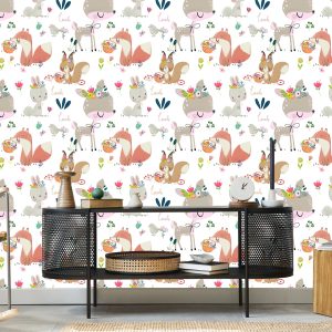 Papier Peint Animaux De La Forêt Et Fleurs – Image 5