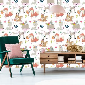 Papier Peint Animaux De La Forêt Et Fleurs – Image 6