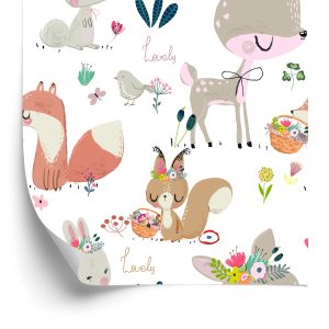 Papier Peint Animaux De La Forêt Et Fleurs – Image 2
