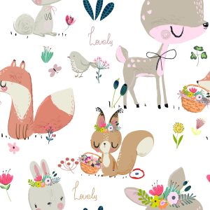 Papier Peint Animaux De La Forêt Et Fleurs – Image 1
