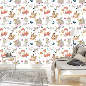Papier Peint Animaux De La Forêt Et Fleurs – Image 3