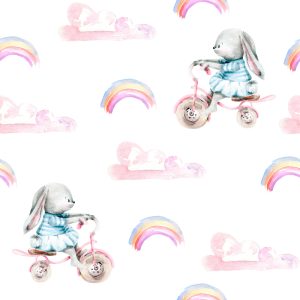 Papier Peint Lapins Et Coeurs Arc-En-Ciel – Image 1