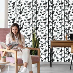 Papier Peint Forêt De Bambous Noir Et Blanc – Image 7