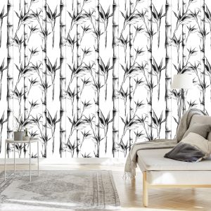 Papier Peint Forêt De Bambous Noir Et Blanc – Image 3