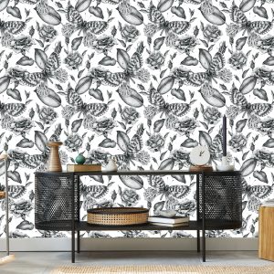 Papier Peint Roses Noires Et Blanches Avec Des Papillons – Image 5