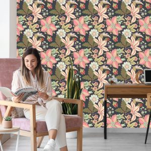 Papier Peint Fleurs Vintage Avec Des Feuilles – Image 7