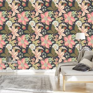 Papier Peint Fleurs Vintage Avec Des Feuilles – Image 3
