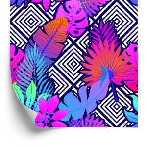 Papier Peint Feuilles Sur Des Motifs Géométriques – Image 2