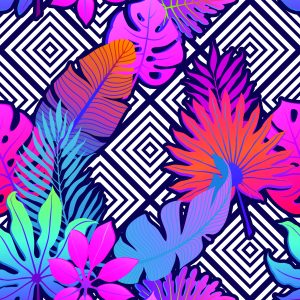 Papier Peint Feuilles Sur Des Motifs Géométriques – Image 1