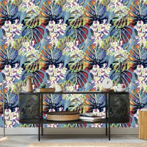 Papier Peint Feuilles De Monstera Avec Des Fleurs – Image 5