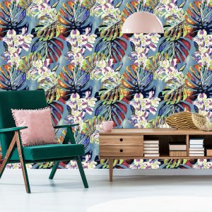 Papier Peint Feuilles De Monstera Avec Des Fleurs – Image 6