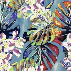 Papier Peint Feuilles De Monstera Avec Des Fleurs – Image 1