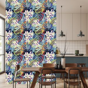 Papier Peint Feuilles De Monstera Avec Des Fleurs – Image 4