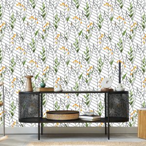 Papier Peint Feuilles Blanches Avec Des Fleurs – Image 5