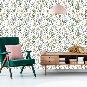 Papier Peint Feuilles Blanches Avec Des Fleurs – Image 6