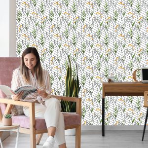 Papier Peint Feuilles Blanches Avec Des Fleurs – Image 7