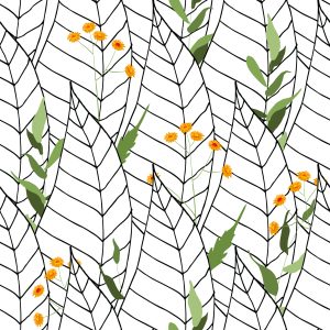 Papier Peint Feuilles Blanches Avec Des Fleurs – Image 1