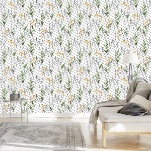 Papier Peint Feuilles Blanches Avec Des Fleurs – Image 3