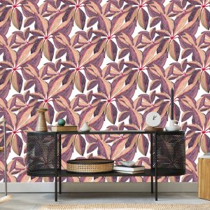 Papier Peint Feuilles Peintes Avec Des Brindilles Rouges – Image 5
