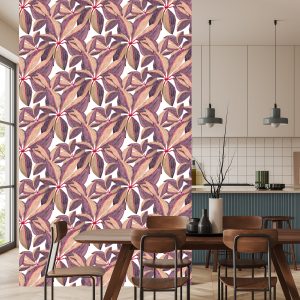 Papier Peint Feuilles Peintes Avec Des Brindilles Rouges – Image 4