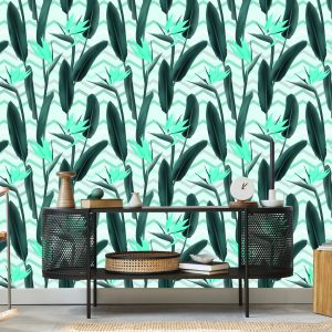 Papier Peint Feuilles Modernes Avec Des Fleurs – Image 5