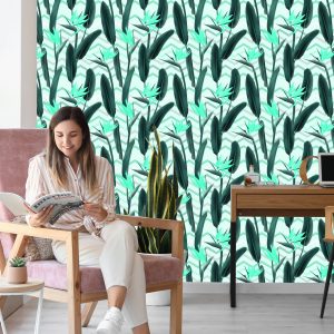 Papier Peint Feuilles Modernes Avec Des Fleurs – Image 7