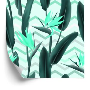 Papier Peint Feuilles Modernes Avec Des Fleurs – Image 2