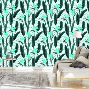 Papier Peint Feuilles Modernes Avec Des Fleurs – Image 3
