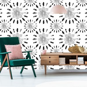 Papier Peint Motifs Indiens Noirs Et Blancs – Image 6