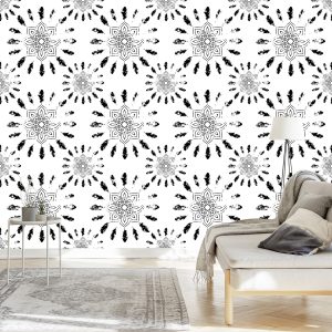 Papier Peint Motifs Indiens Noirs Et Blancs – Image 3