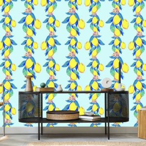 Papier Peint Citrons Avec Des Feuilles Et Des Fleurs – Image 5