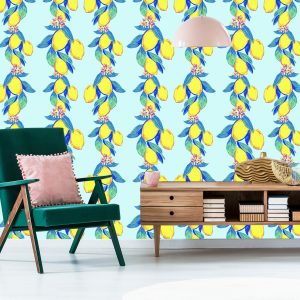 Papier Peint Citrons Avec Des Feuilles Et Des Fleurs – Image 6