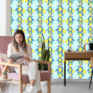 Papier Peint Citrons Avec Des Feuilles Et Des Fleurs – Image 7