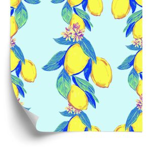 Papier Peint Citrons Avec Des Feuilles Et Des Fleurs – Image 2