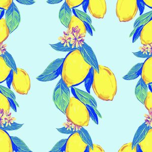 Papier Peint Citrons Avec Des Feuilles Et Des Fleurs – Image 1