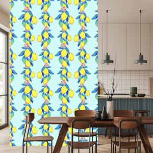Papier Peint Citrons Avec Des Feuilles Et Des Fleurs – Image 4
