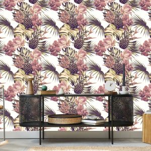Papier Peint Ananas Avec Feuilles Et Fleurs De Monstera – Image 5