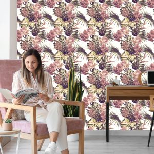 Papier Peint Ananas Avec Feuilles Et Fleurs De Monstera – Image 7