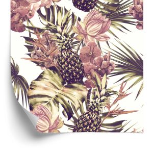 Papier Peint Ananas Avec Feuilles Et Fleurs De Monstera – Image 2