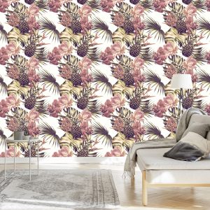 Papier Peint Ananas Avec Feuilles Et Fleurs De Monstera – Image 3