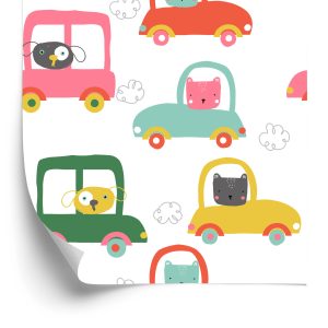 Papier Peint Pour Les Enfants - Animaux Drôles Et Petites Voitures – Image 2
