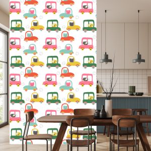 Papier Peint Pour Les Enfants - Animaux Drôles Et Petites Voitures – Image 4