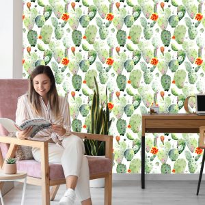 Papier Peint Cactus Avec Des Taches Et Des Fleurs – Image 7
