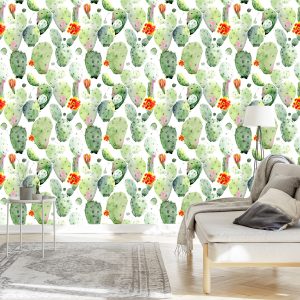 Papier Peint Cactus Avec Des Taches Et Des Fleurs – Image 3