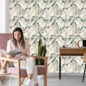 Papier Peint Flamants Roses Avec Des Feuilles De Palmier – Image 7