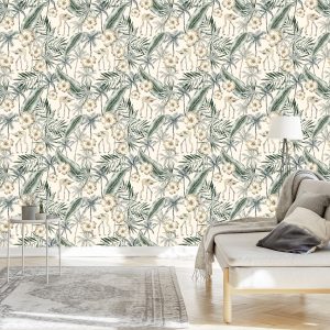 Papier Peint Flamants Roses Avec Des Feuilles De Palmier – Image 3