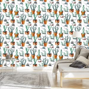 Papier Peint Cactus Peints En Pots – Image 3