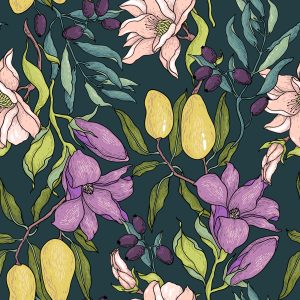 Papier Peint Fleurs Avec Fruits – Image 1