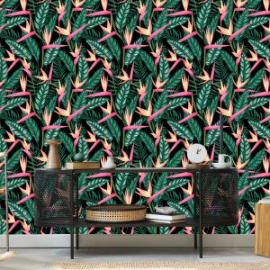 Papier Peint Fleurs Tropicales Avec Des Feuilles De Palmier – Image 5